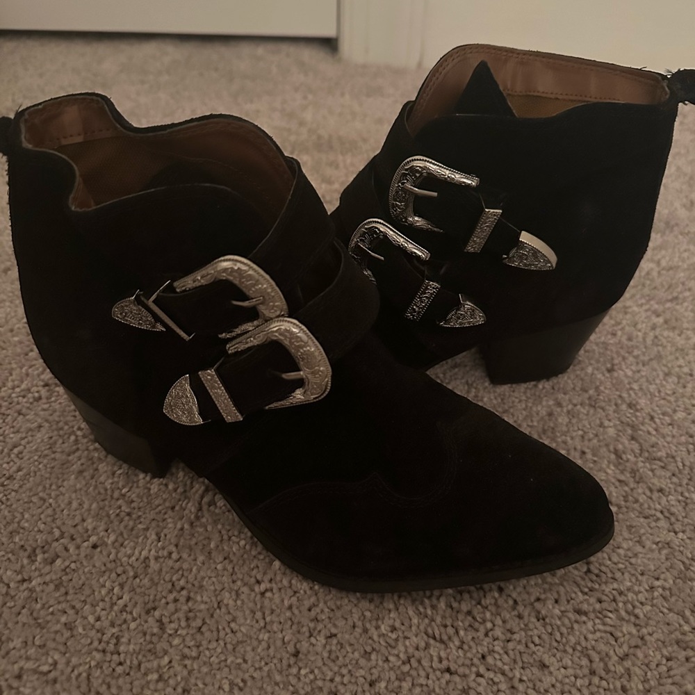 Top shop suede black and silver buckle western booties
